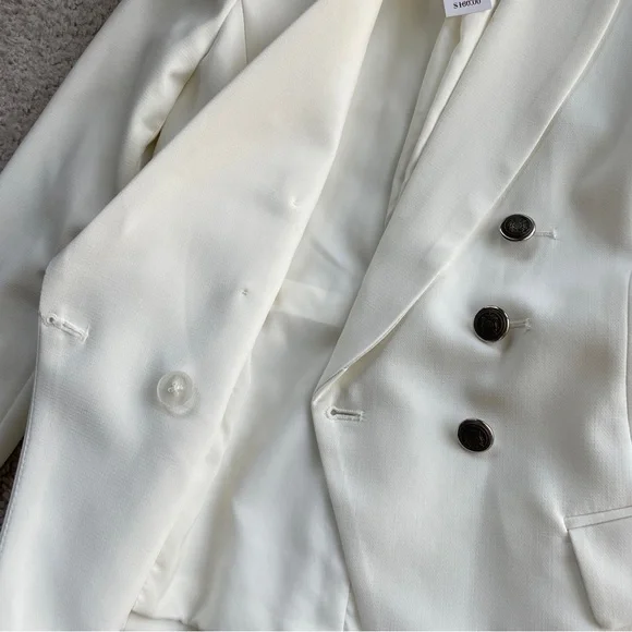 White House Black Market Ivory White Double Breasted Blazer Suit Jacket Size 0 - Picture 6 of 17